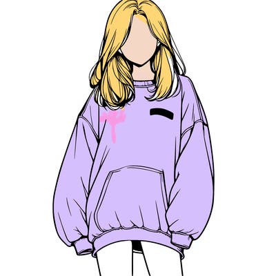 realistic girl in oversized sweatshirt