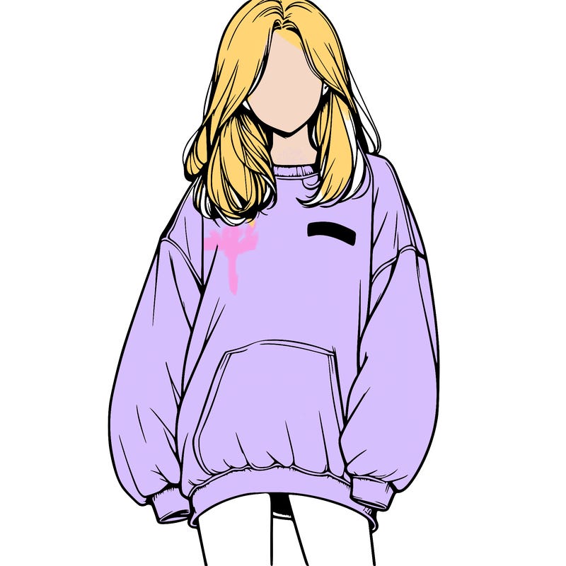 realistic girl in oversized sweatshirt