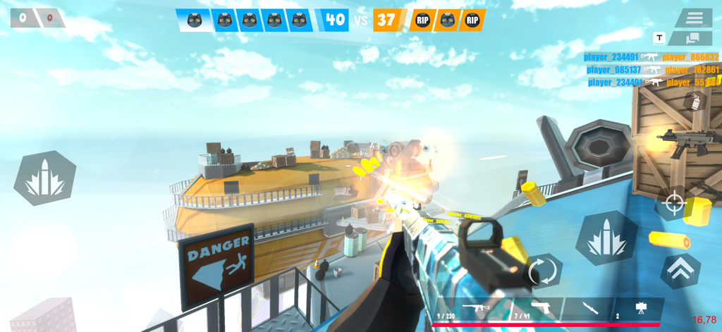 Tactic Shot: FPS Pixel Shooter - First-person view of tactical pixel shooter gameplay with a customized weapon skin