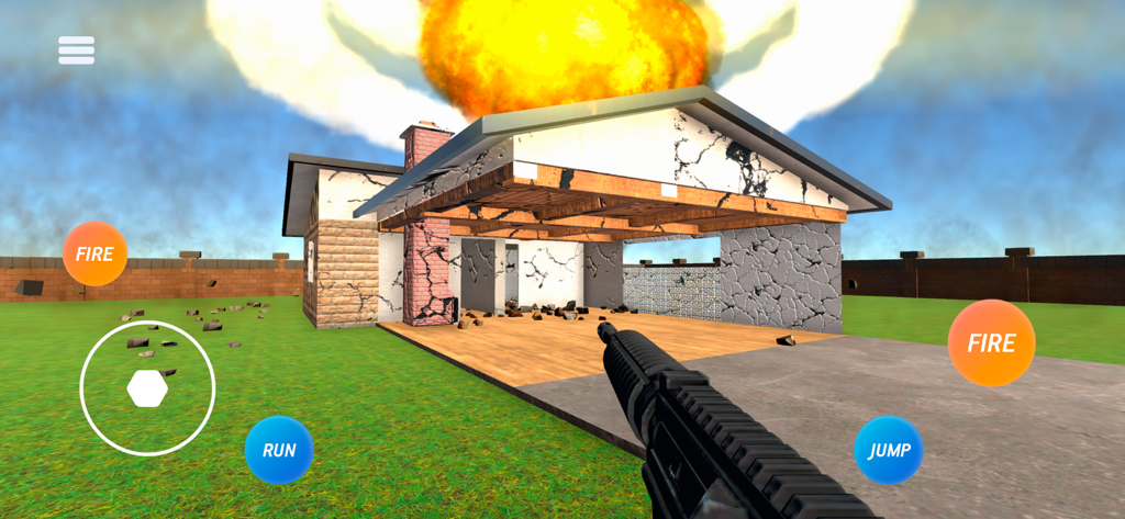 Destruction Simulator: Crashes - First person view of a house being destroyed by a large explosion in Destruction Simulator Crashes