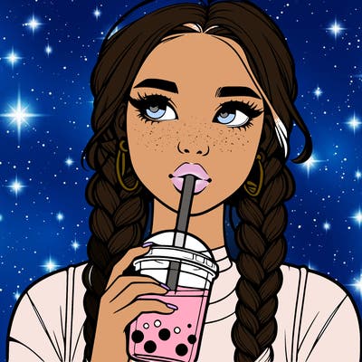 realistic girl with braided hair drinking boba