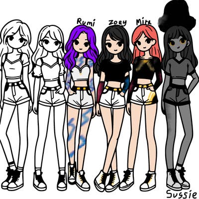 a group of girls wearing crop tops and shorts