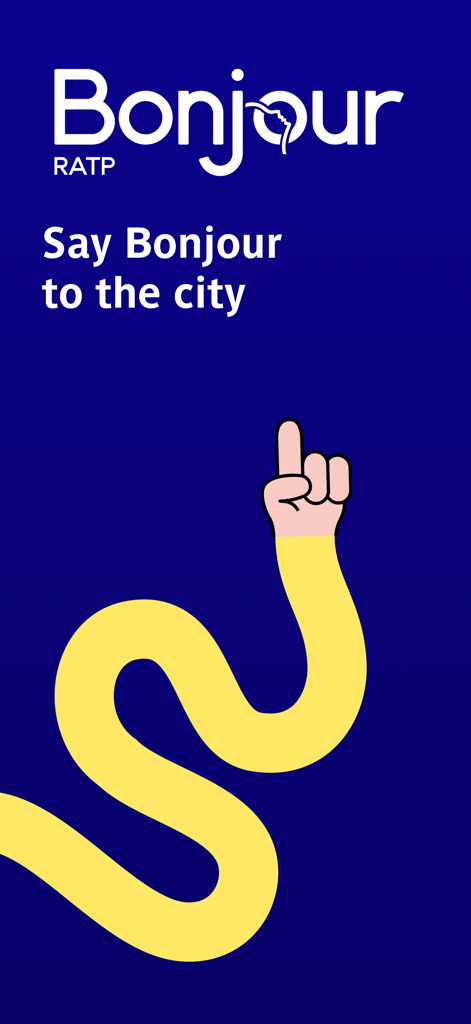 「街にボンジュールを」というスローガンが表示されたBonjour RATPアプリのウェルカムスクリーン