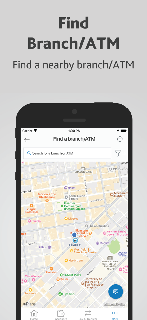Alterna Bank Mobile Banking - Map interface of the Alterna Bank mobile app showing nearby branch and ATM locations