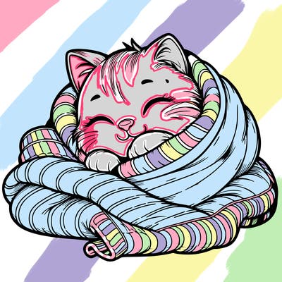 realistic cozy cat in a blanket