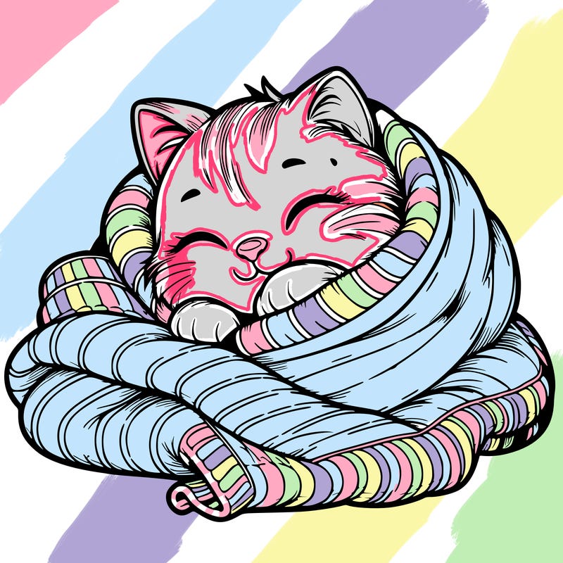 realistic cozy cat in a blanket