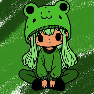 a girl wearing a frog hat and some frog socks
