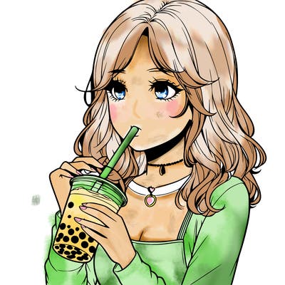 realistic girl drinking boba tea