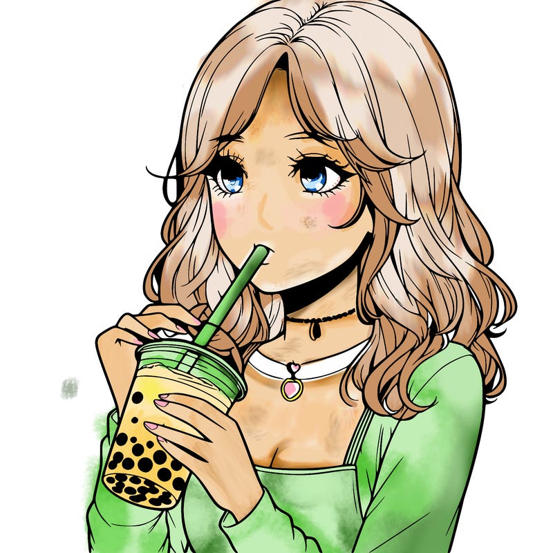 realistic girl drinking boba tea