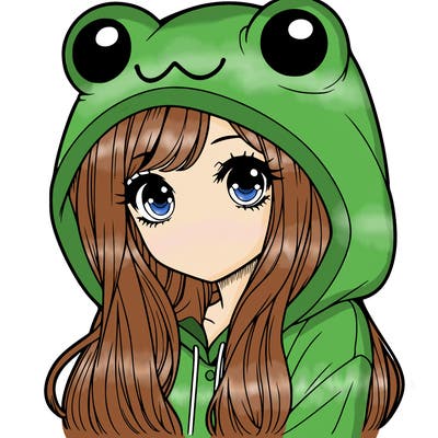 a pretty girl wearing a frog hoodie portrait with long hair