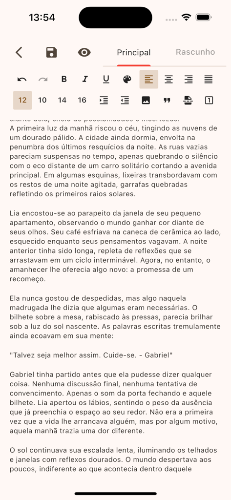 Book Maker - Create Your Story - Mobile text editor interface of the Book Maker app with formatting tools and story content