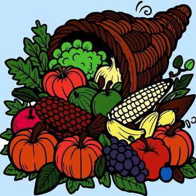 a cornucopia spilling out autumn fruit%2c vegetable