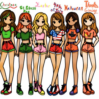 a group of girls wearing crop tops and shorts