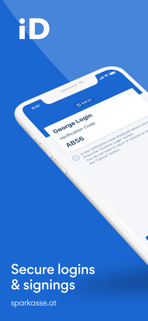 Pantalla de teléfono inteligente que muestra la aplicación s Identity con un código de verificación de inicio de sesión de George para una banca segura.