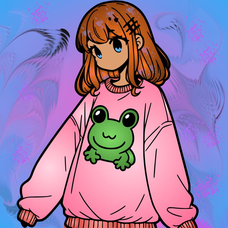 girl wearing frogging sweatshirt