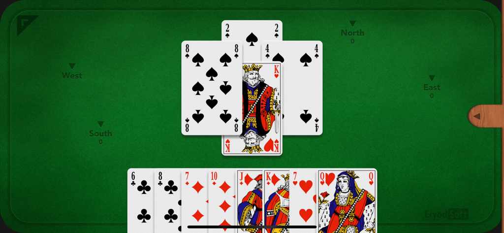 Hearts - Interface clássica do jogo de cartas Copas com cartas digitais em uma mesa de feltro verde