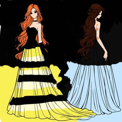 realistic woman with long flowing dress