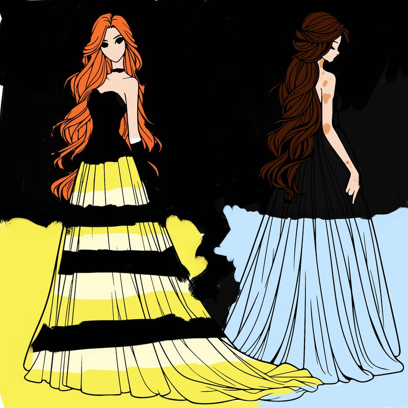 realistic woman with long flowing dress