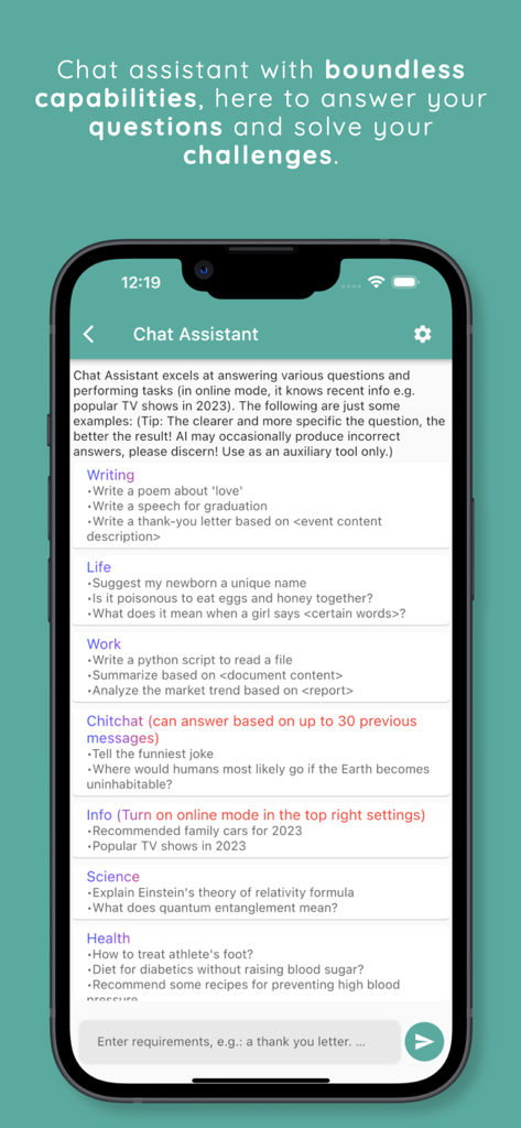 Chat Journey - Pocket AI Buddy - Interfaz móvil de Chat Journey que muestra categorías de asistentes de IA, que incluyen escritura, vida, trabajo, ciencia y salud.