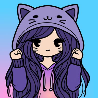 girl with long hair in cat hoodie