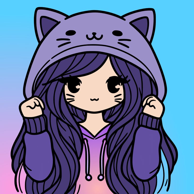 girl with long hair in cat hoodie