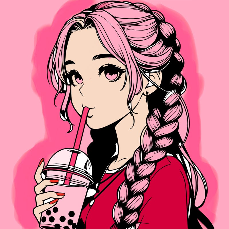 realistic girl with braided hair drinking boba