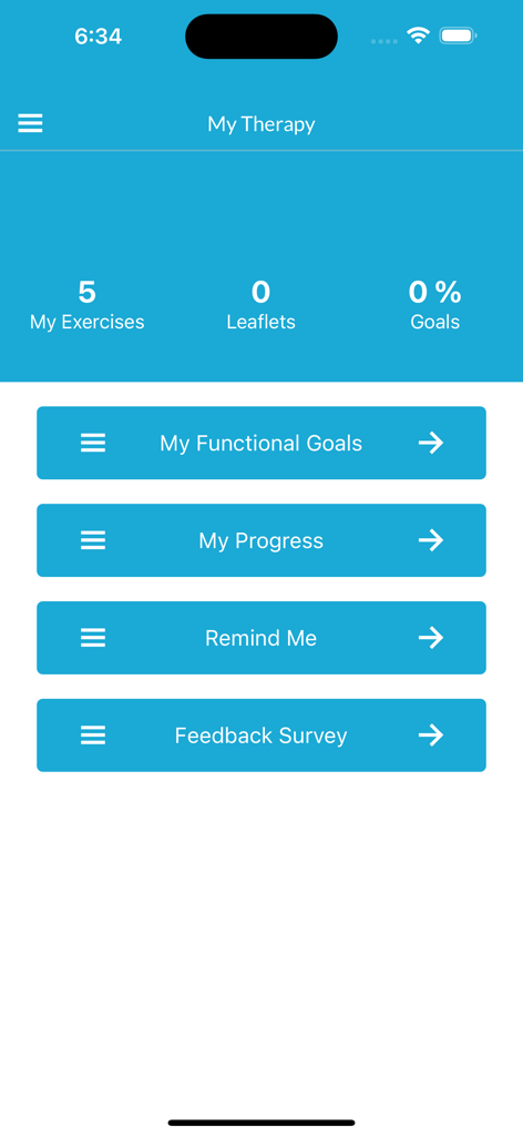 Hand Therapy - Hand Therapy app dashboard displaying exercise stats and progress tracking options
