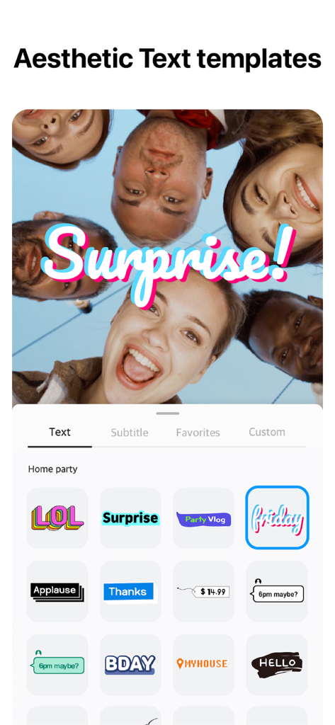 Una selezione di template di testo estetici e preset di titoli per i creator di social media nell'app Vlogr.