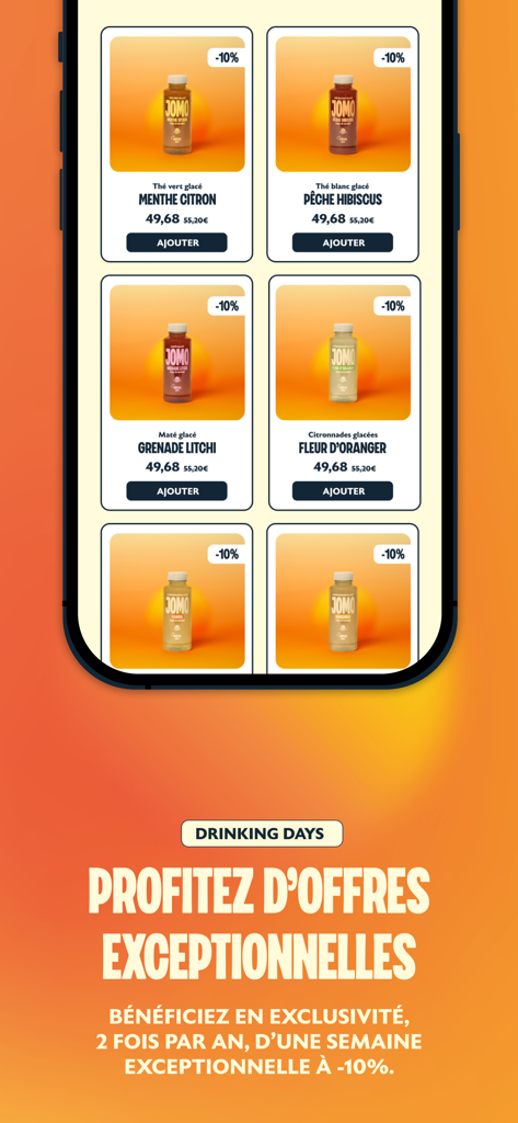 JOMO CLUB - JOMO CLUB mobile app interface showing discounted beverage prices for professional wholesale orders