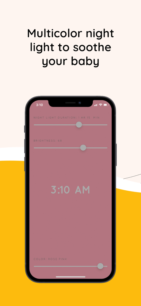 Sound Sleeper app interface showing the customizable multicolor night light feature with brightness and duration controls