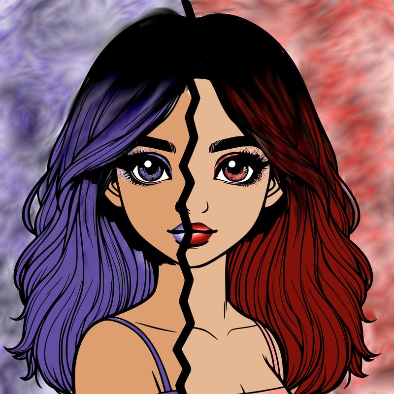 realistic girl split into two