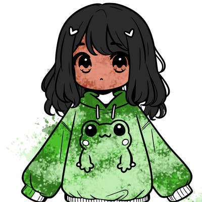 girl wearing frogging sweatshirt