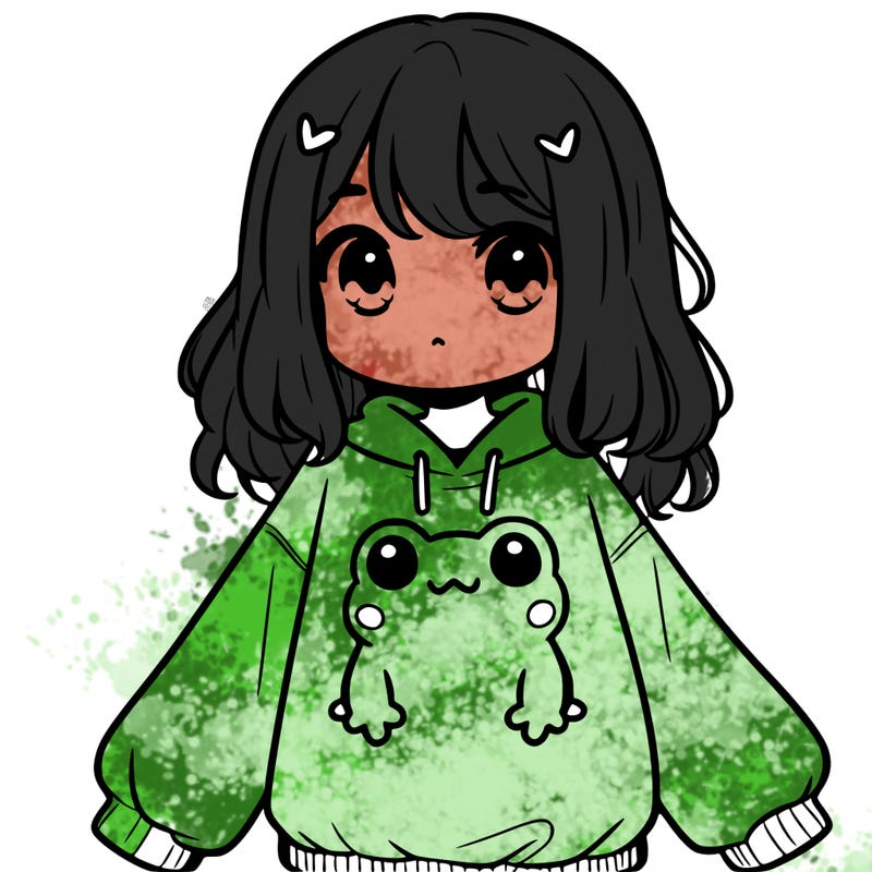 girl wearing frogging sweatshirt