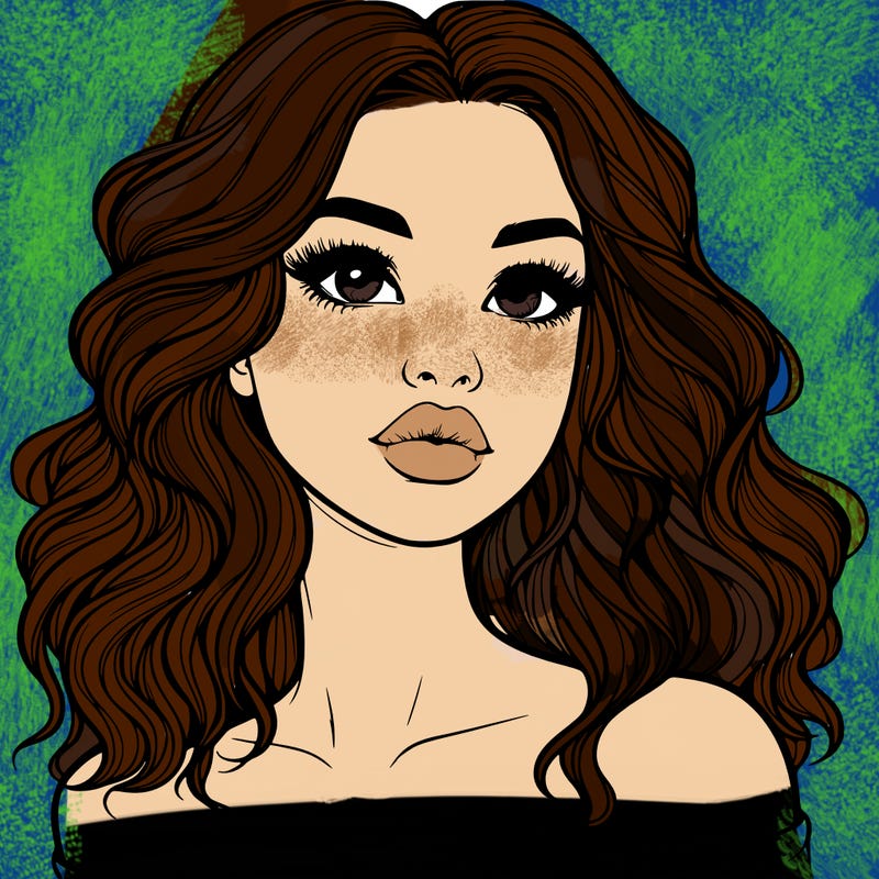 realistic girl with wavy hair and lips