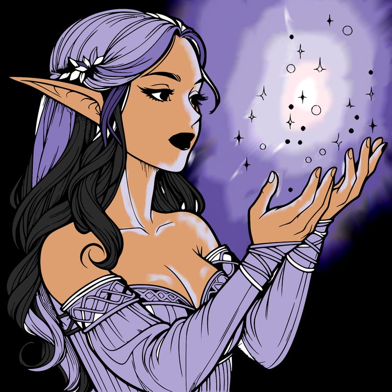 realistic elf girl doing magic
