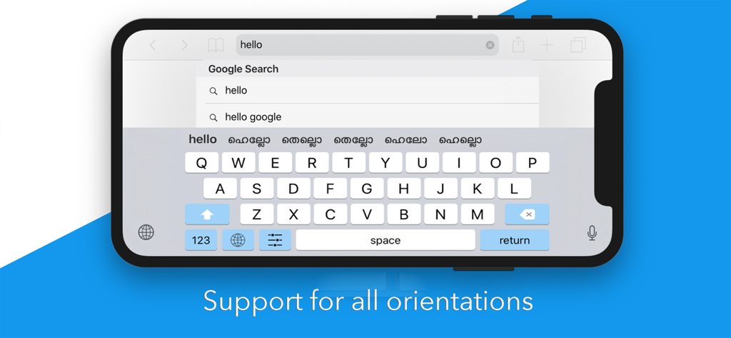 Indic Keyboard : 13 Languages - Indic Keyboard displayed in landscape mode on a smartphone showing language transliteration suggestions