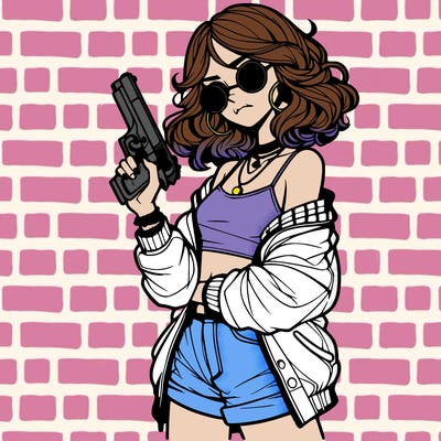 stylish teenage girl with gun