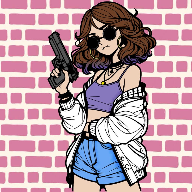 stylish teenage girl with gun