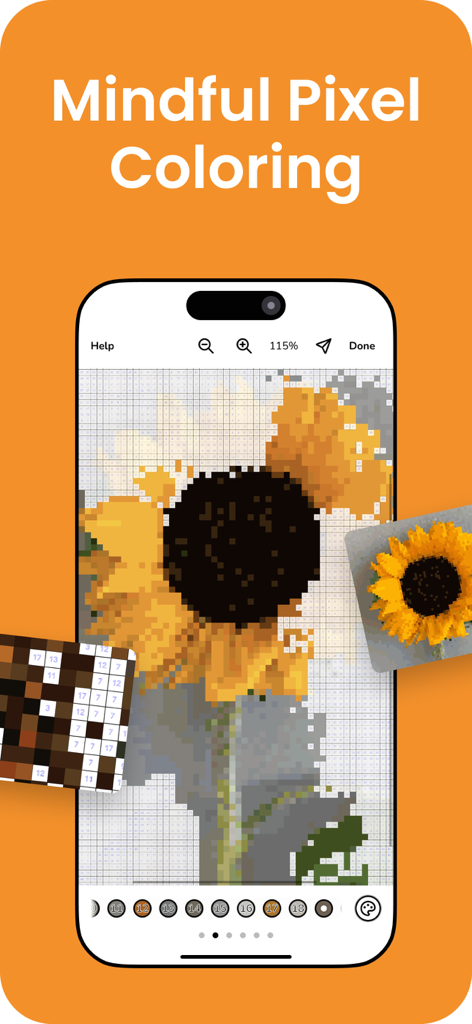 Colorazione pixel consapevole di un girasole nell'app Colorscape
