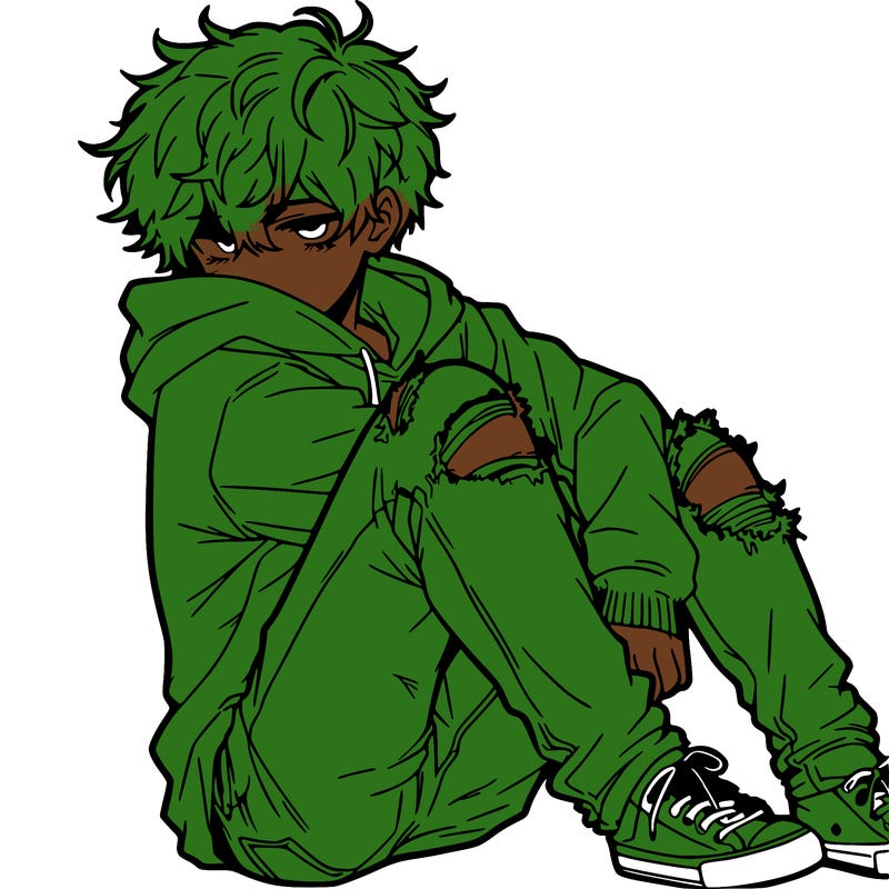 a male hoddie ripped jeans messy hair anime