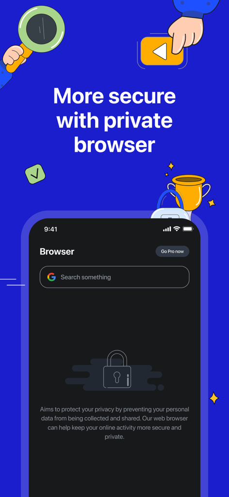HideU - Caculator Lock - HideU app private web browser feature with secure search bar and lock icon on a dark mobile interface