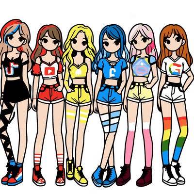 a group of girls wearing crop tops and shorts