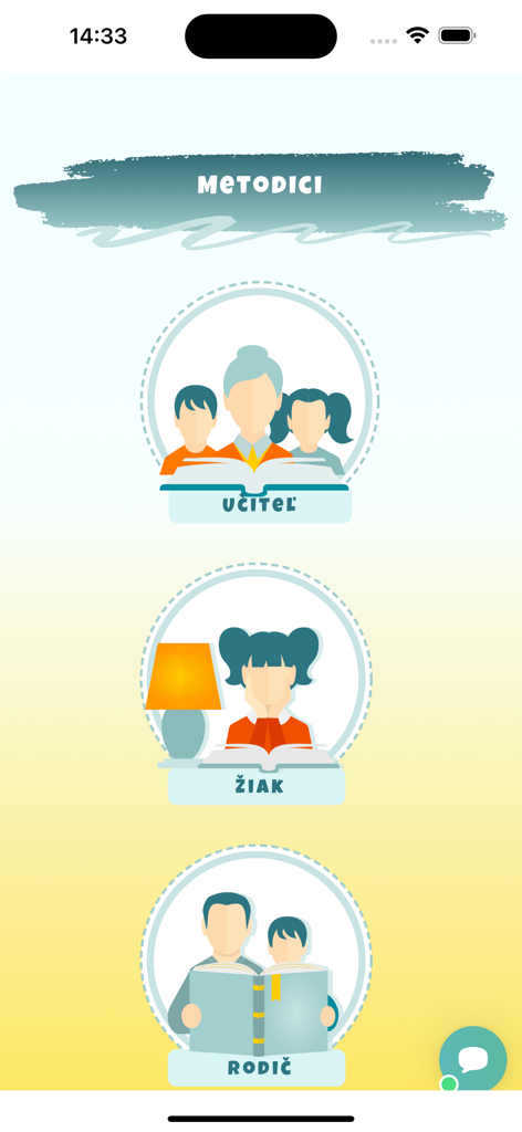 Oberfläche der Smartbooks-App, die Symbole für Lehrer-, Schüler- und Elternkontotypen anzeigt