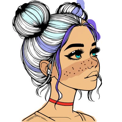 realistic girl with buns on the top of her head