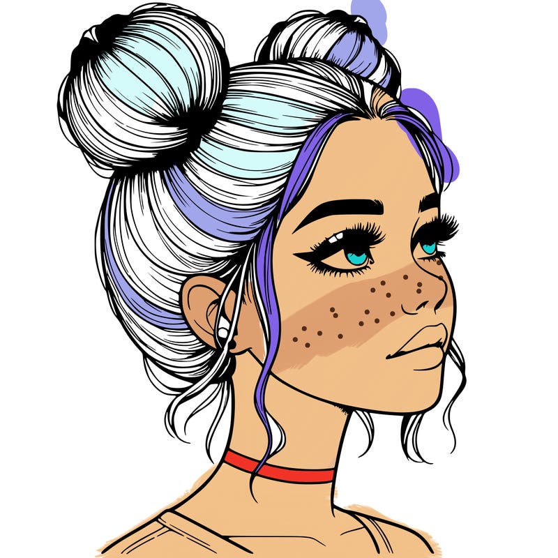 realistic girl with buns on the top of her head