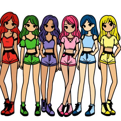 a group of girls wearing crop tops and shorts