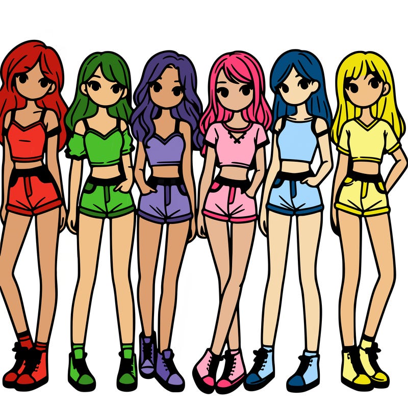 a group of girls wearing crop tops and shorts