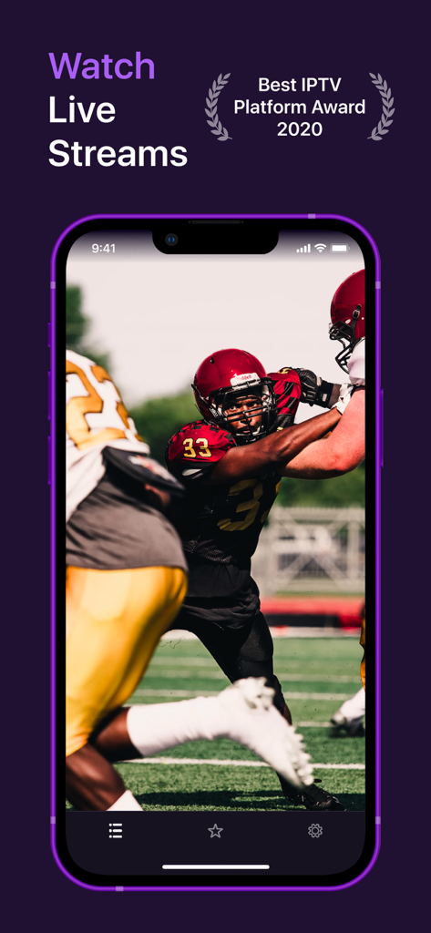 XTREAM IPTV: TV Player IP Pro - XTREAM IPTV app showing a live football game stream on a smartphone