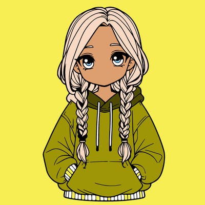 a realistic girl with a oversized hoodie and she has braids