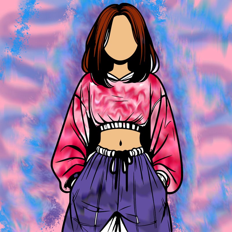 realistic girl faceless with baggy pants and a crop top
